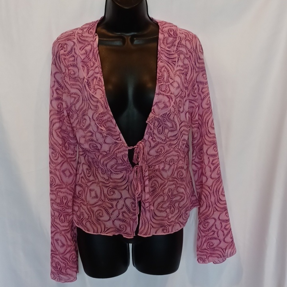 Wild Fable Pink Sheer Tie-Front Bell Sleeve Blouse. Size Medium